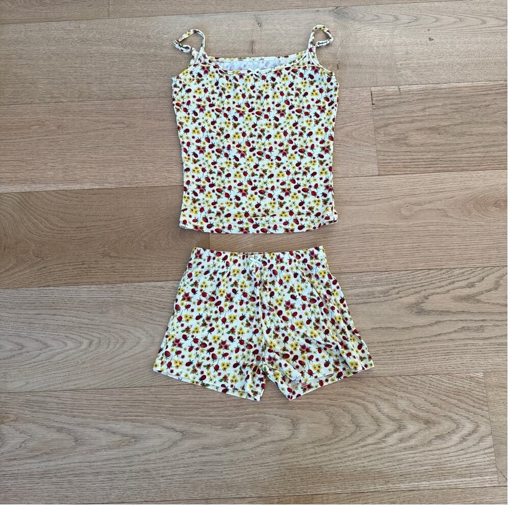 Sunny De PJ Cami Top & Shorts Set Summer Snooze Size XXS Yellow Red